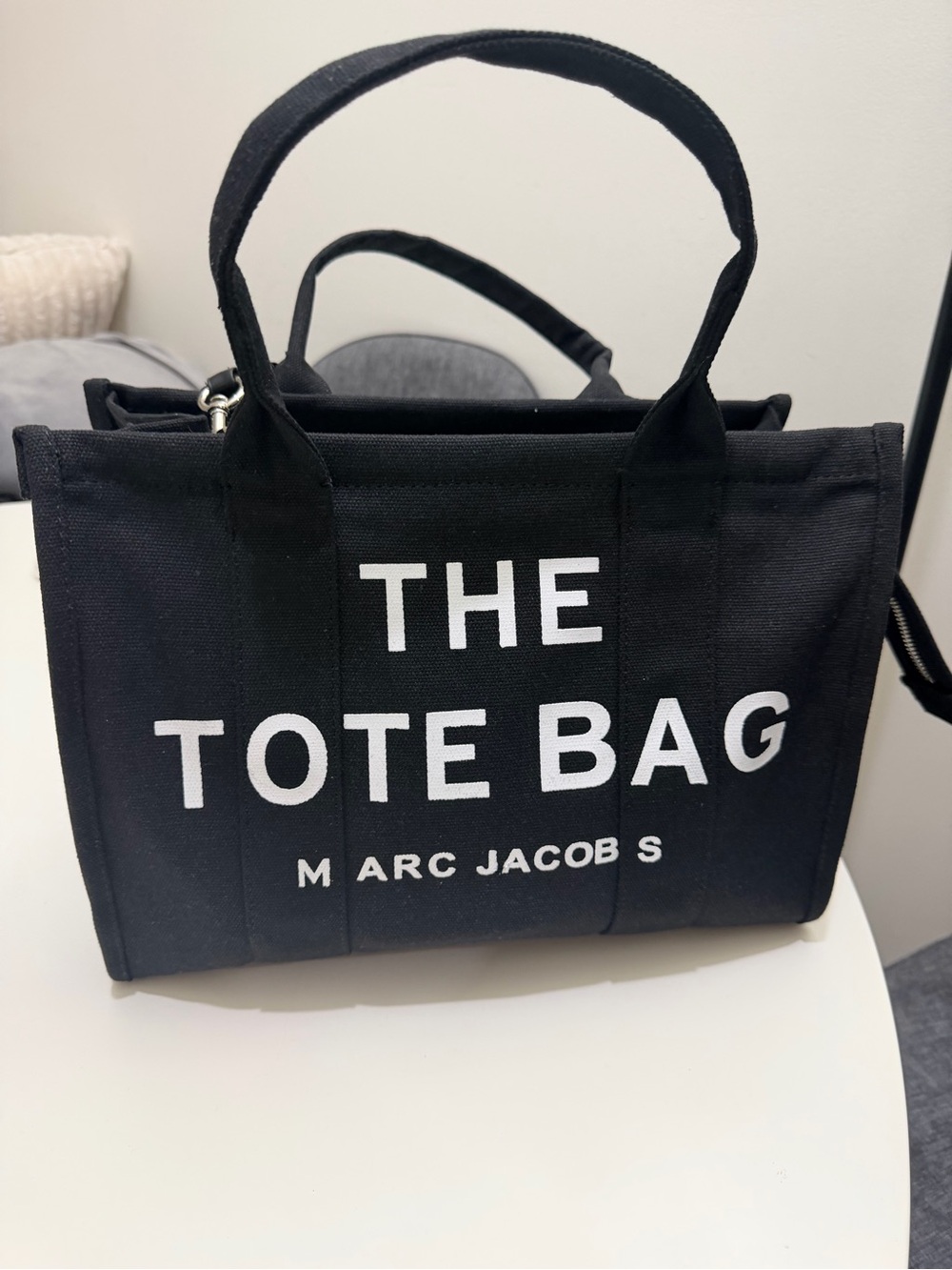 Marc Jacobs Black Canvas Tote Bag with White Text - Picture 3 of 5